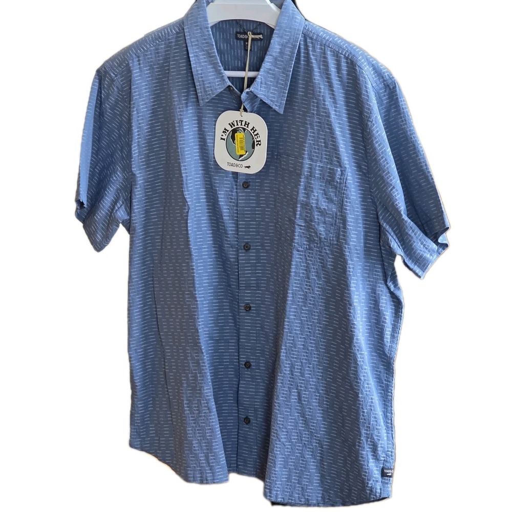 Toad & CO Harris Blue Stripe Short Sleeve Organic Cotton Button-Up Shirt Sz XXL